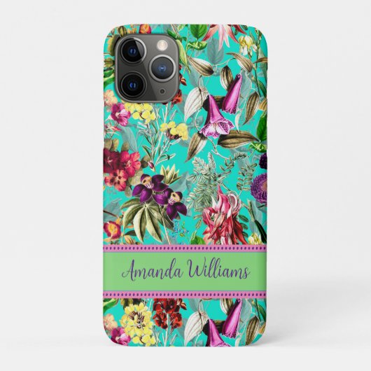 Leuke bloemen bladeren aqua mint monogram patroon Case-Mate iPhone case (Achterkant)