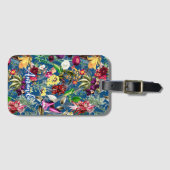 Leuke bloemen bladeren blauw monogram patroon bagagelabel (Voorkant (horizontaal))