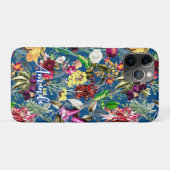 Leuke bloemen bladeren blauw monogram patroon Case-Mate iPhone case (Achterkant (horizontaal))