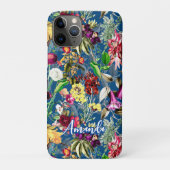 Leuke bloemen bladeren blauw monogram patroon Case-Mate iPhone case (Achterkant)