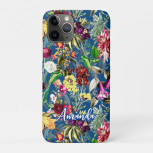Leuke bloemen bladeren blauw monogram patroon Case-Mate iPhone case