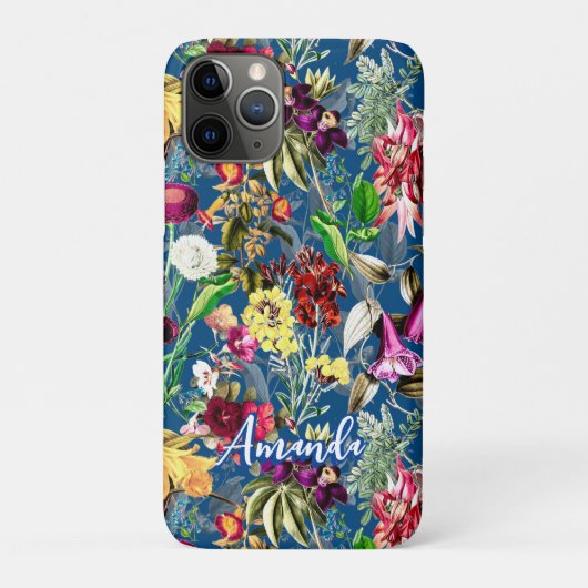 Leuke bloemen bladeren blauw monogram patroon Case-Mate iPhone case (Achterkant)