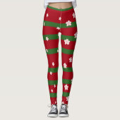 Leuke Bloemen Bloemen op Stevige Groene Rode Kerst Leggings (Voorkant)