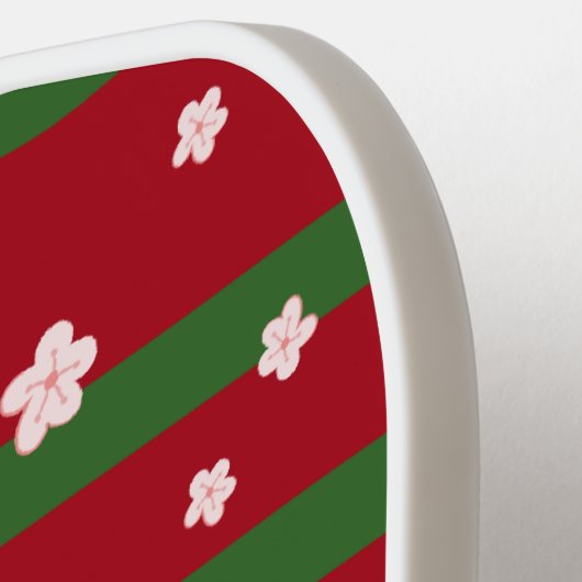 Leuke Bloemen Bloemen op Stevige Groene Rode Kerst Pickleball Paddle (Links Detail)