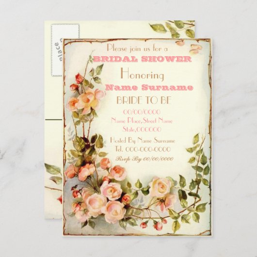 Leuke Bloemen Bruids Douche uitnodiging (Voorkant / Achterkant)