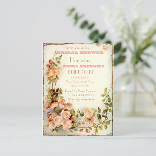 Leuke Bloemen Bruids Douche uitnodiging (Staand voorkant)