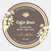 Leuke Bloemen Bruin Goud Product Verpakkingsetiket Ronde Sticker (Voorkant)