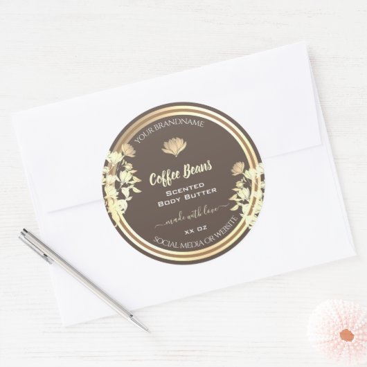 Leuke Bloemen Bruin Goud Product Verpakkingsetiket Ronde Sticker (Envelop)