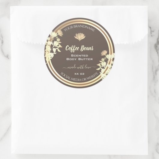 Leuke Bloemen Bruin Goud Product Verpakkingsetiket Ronde Sticker (Tas)