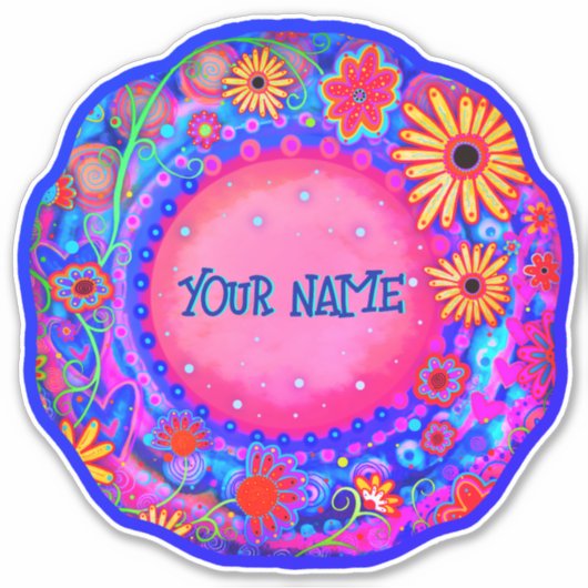 Leuke Bloemen Custom Name Roze Inspirivity Sticker (Voorkant)