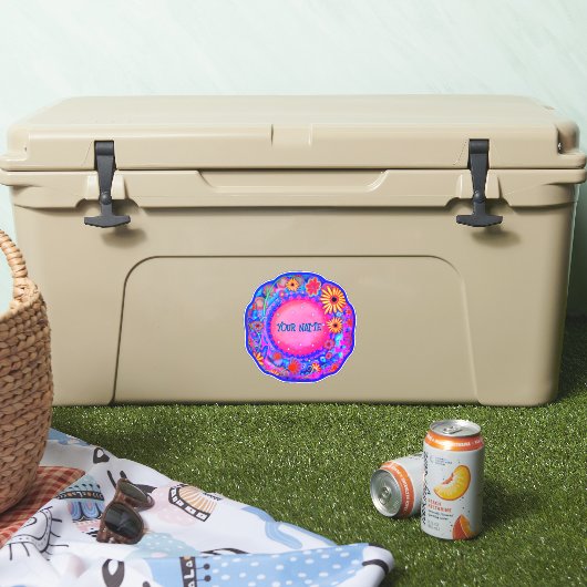 Leuke Bloemen Custom Name Roze Inspirivity Sticker (Koeler)