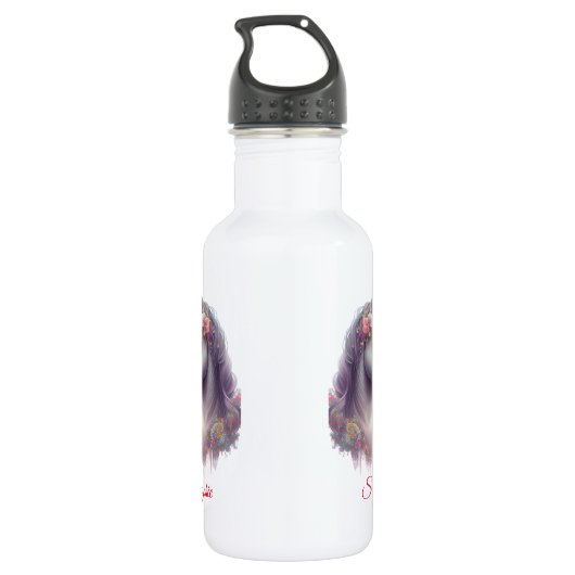 Leuke Bloemen Eenhoorn Waterverf Gepersonaliseerd  Waterfles (Achterkant)