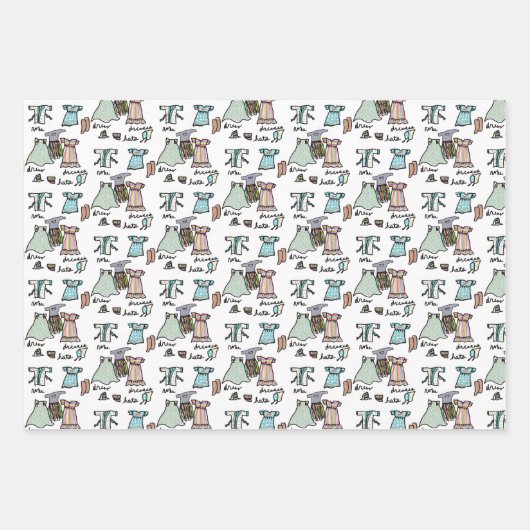 Leuke bloemen en kleding, helder blauw en bruin inpakpapier vel (Voorkant 3)