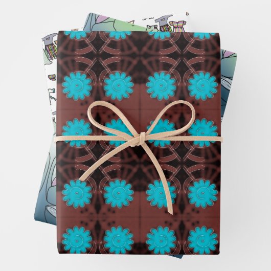 Leuke bloemen en kleding, helder blauw en bruin inpakpapier vel (In situ)