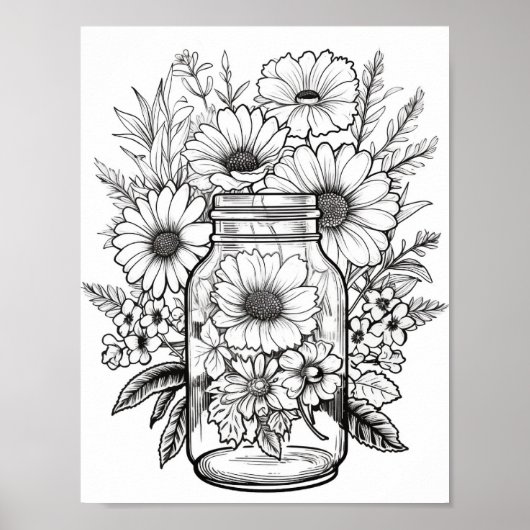 Leuke bloemen in potje kleuren poster (Voorkant)