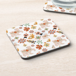 Leuke Bloemen Kerstmis Patroon met Kerstman Bier Onderzetter