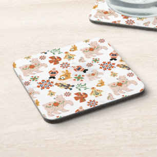 Leuke Bloemen Kerstmis Patroon met Kerstman Bier Onderzetter