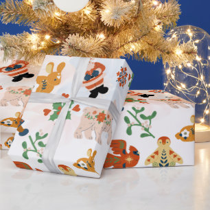 Leuke Bloemen Kerstmis Patroon met Kerstman Cadeaupapier