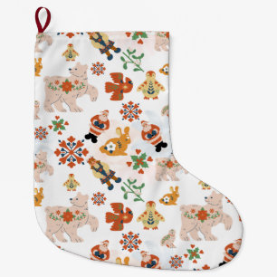 Leuke Bloemen Kerstmis Patroon met Kerstman Grote Kerstsok