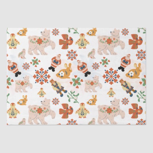 Leuke Bloemen Kerstmis Patroon met Kerstman Tissuepapier (Voorkant)