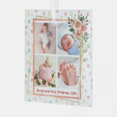 Leuke Bloemen Lijst Nieuwe Baby Gepersonaliseerd 4 Glas Ornament (Voorkant links)
