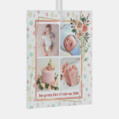 Leuke Bloemen Lijst Nieuwe Baby Gepersonaliseerd 4 Glas Ornament (Voorkant Rechts)