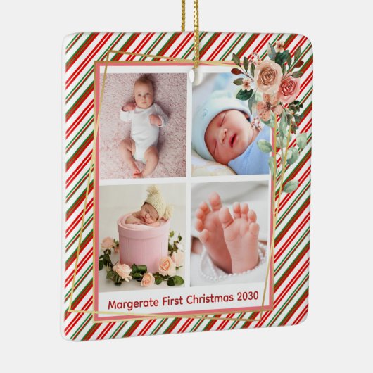 Leuke Bloemen Lijst Nieuwe Baby Gepersonaliseerd 4 Keramisch Ornament (Rechts)