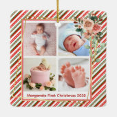 Leuke Bloemen Lijst Nieuwe Baby Gepersonaliseerd 4 Keramisch Ornament (Achterkant)