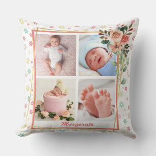 Leuke Bloemen Lijst Nieuwe Baby Gepersonaliseerd 4 Kussen
