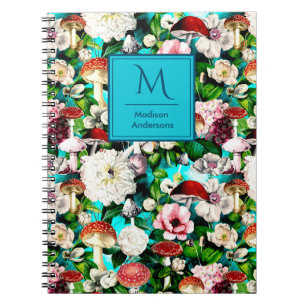 Leuke bloemen paddenstoel schimmels blauwe tuin notitieboek