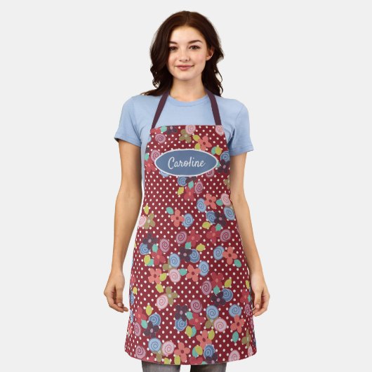 Leuke Bloemen Polkadots Patroon Cherry Red Schort (Gedragen)