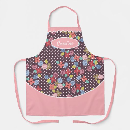 Leuke  Bloemen Polkadots Patroon Roze Paarse Schort (Voorkant)