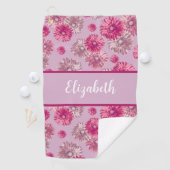 Leuke bloemen roze gepersonaliseerde naam cadeau v golfhanddoek (Insitu)