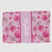 Leuke bloemen roze gepersonaliseerde naam cadeau v golfhanddoek (Horizontaal)