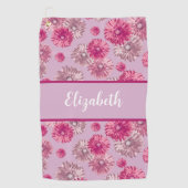 Leuke bloemen roze gepersonaliseerde naam cadeau v golfhanddoek (Voorkant)