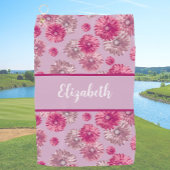 Leuke bloemen roze gepersonaliseerde naam cadeau v golfhanddoek