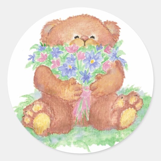 Leuke Bloemen voor U Teddybeer Ronde Sticker (Voorkant)