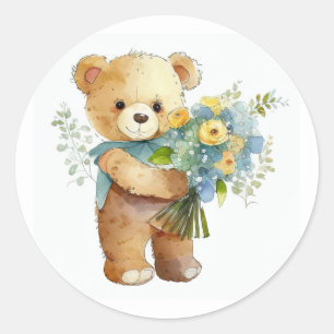 Leuke Bloemen voor U Teddybeer Ronde Sticker