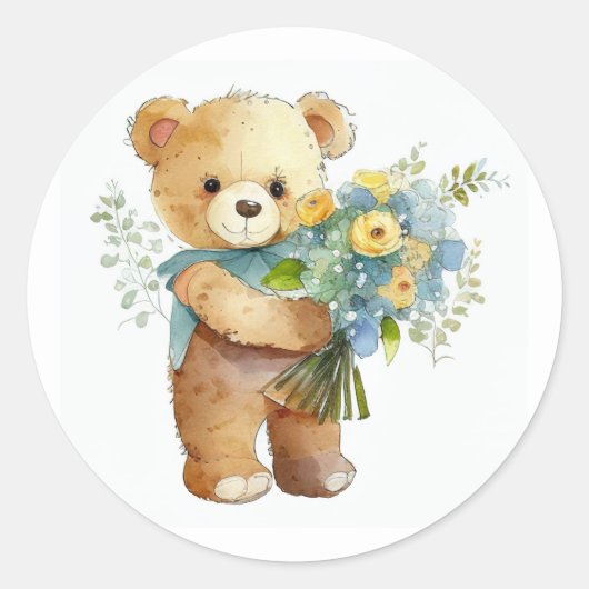Leuke Bloemen voor U Teddybeer Ronde Sticker (Voorkant)
