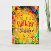 Leuke bloemengele bijen-latende verjaardag zegenin kaart (Voorkant)