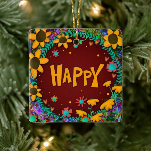 Leuke Bloemengele Daisy Happy Inspirivity Keramisch Ornament (Boom)