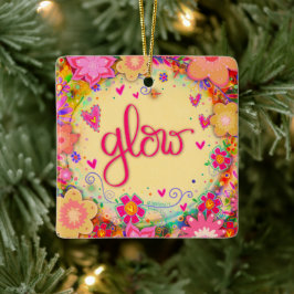 Leuke bloemengele gloed die inspiratie aanmoedigt keramisch ornament