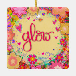 Leuke bloemengele gloed die inspiratie aanmoedigt keramisch ornament