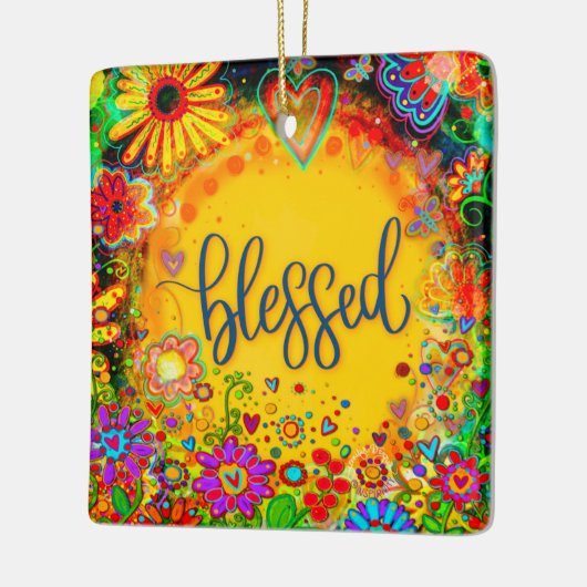 Leuke bloemengezegende kleurrijke  inspiratie keramisch ornament (Links)