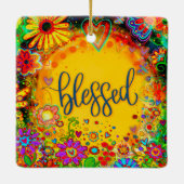 Leuke bloemengezegende kleurrijke  inspiratie keramisch ornament (Achterkant)