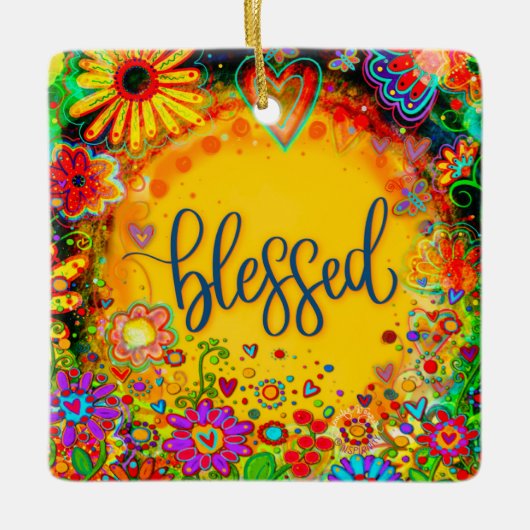 Leuke bloemengezegende kleurrijke  inspiratie keramisch ornament (Voorkant)