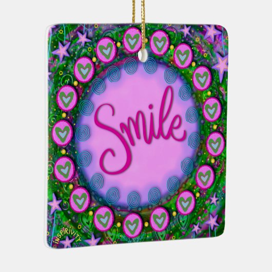 Leuke Bloemenglimlach Paarse  Hart Inspirivity Keramisch Ornament (Rechts)