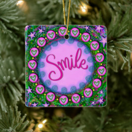 Leuke Bloemenglimlach Paarse Hart Inspirivity Keramisch Ornament