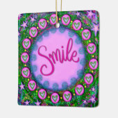 Leuke Bloemenglimlach Paarse Hart Inspirivity Keramisch Ornament (Links)