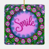 Leuke Bloemenglimlach Paarse Hart Inspirivity Keramisch Ornament (Achterkant)